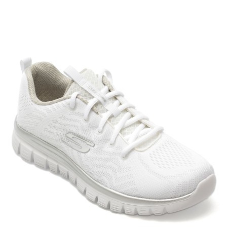 Pantofi sport SKECHERS albi, GRACEFUL, din material textil, femei