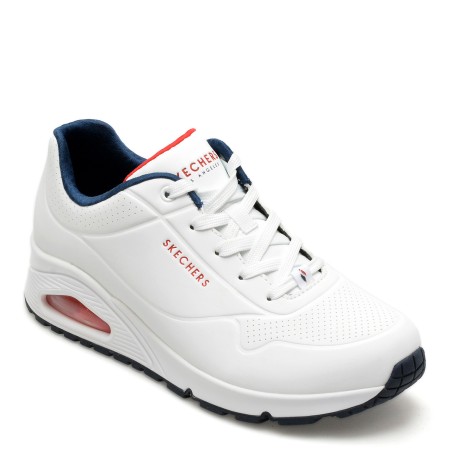 Pantofi sport SKECHERS albi, UNO, din piele ecologica, femei