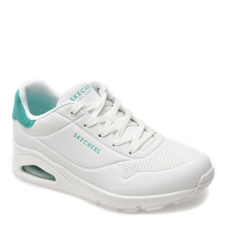 Pantofi sport SKECHERS albi, UNO, din piele ecologica, femei