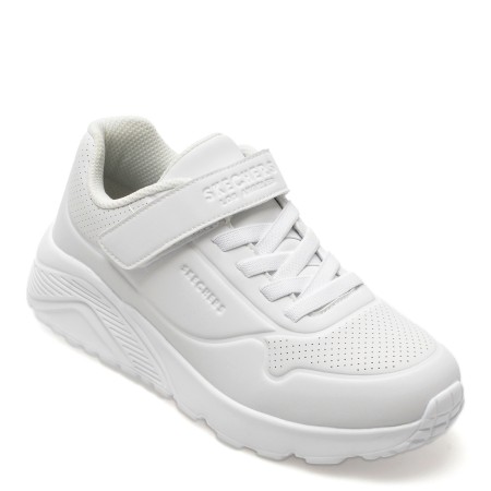 Pantofi sport SKECHERS albi, UNO LITE, din piele ecologica, baieti