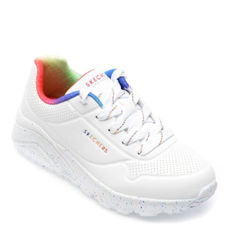 Pantofi sport SKECHERS albi, UNO LITE, din piele ecologica, fetite