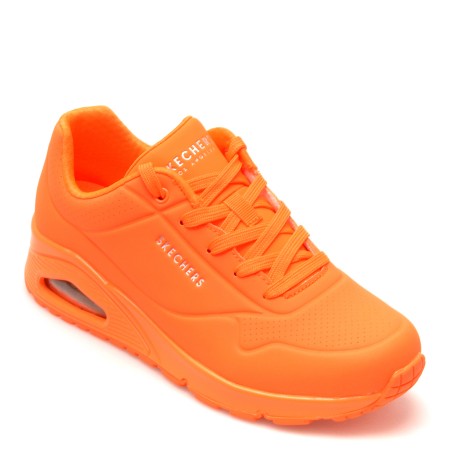 Pantofi sport SKECHERS portocalii, UNO, din piele ecologica, femei