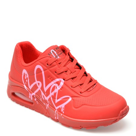 Pantofi sport SKECHERS rosii, UNO, din piele ecologica, femei