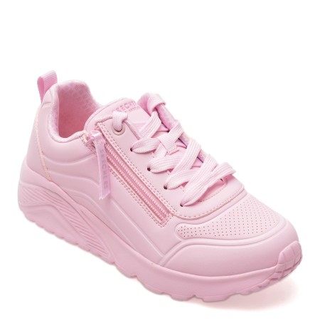 Pantofi sport SKECHERS roz, UNO LITE, din piele ecologica, fetite