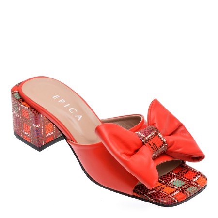 Papuci casual EPICA rosii, 1039, din piele naturala, femei