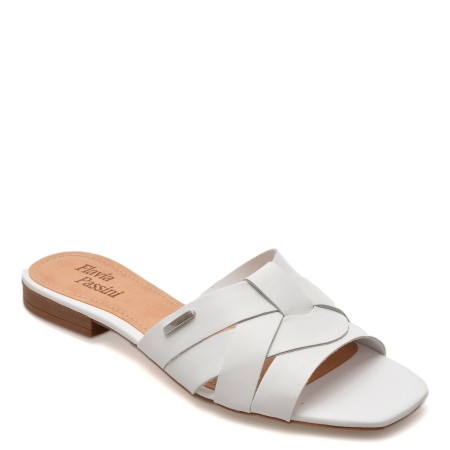 Papuci casual FLAVIA PASSINI albi, 356601, din piele naturala, femei