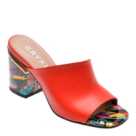Papuci casual GRYXX rosii, 795, din piele naturala, femei