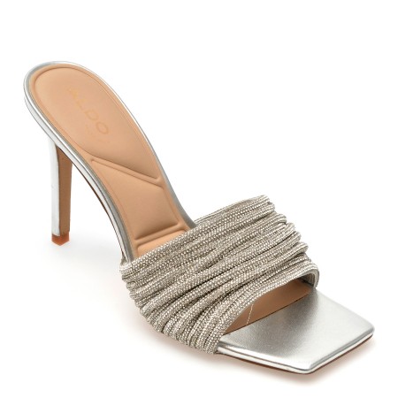 Papuci eleganti ALDO argintii, 13738924, din material textil, femei