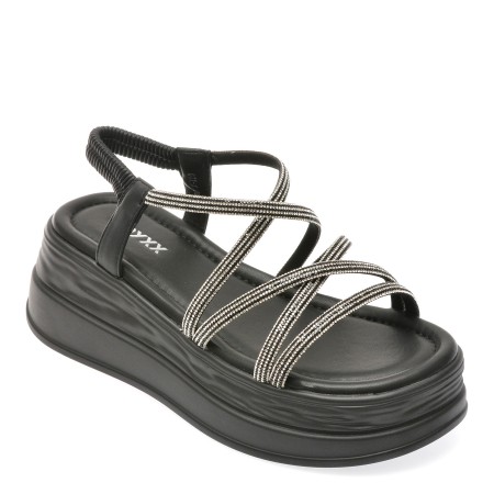 Sandale casual GRYXX negre, 6111, din piele ecologica, femei