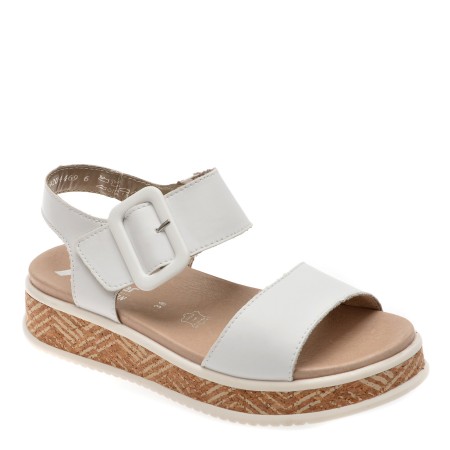 Sandale casual RIEKER albe, W0800, din piele naturala, femei