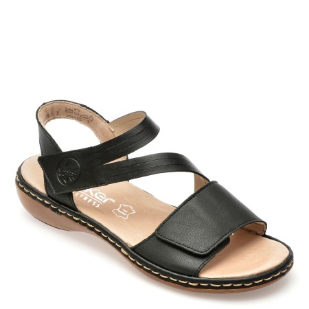 Sandale casual RIEKER negre, 65964, din piele naturala, femei