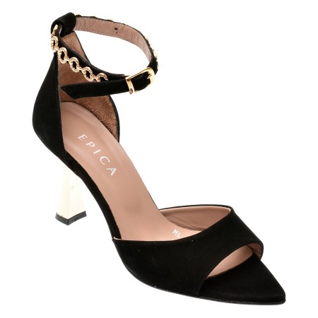 Sandale elegante EPICA negre, 1181, din piele intoarsa, femei