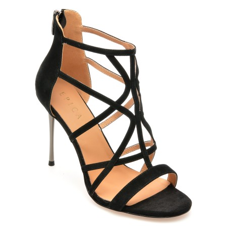 Sandale elegante EPICA negre, S36A, din piele intoarsa, femei