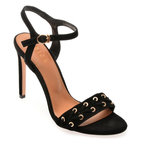 Sandale elegante EPICA negre, W697, din piele intoarsa, femei