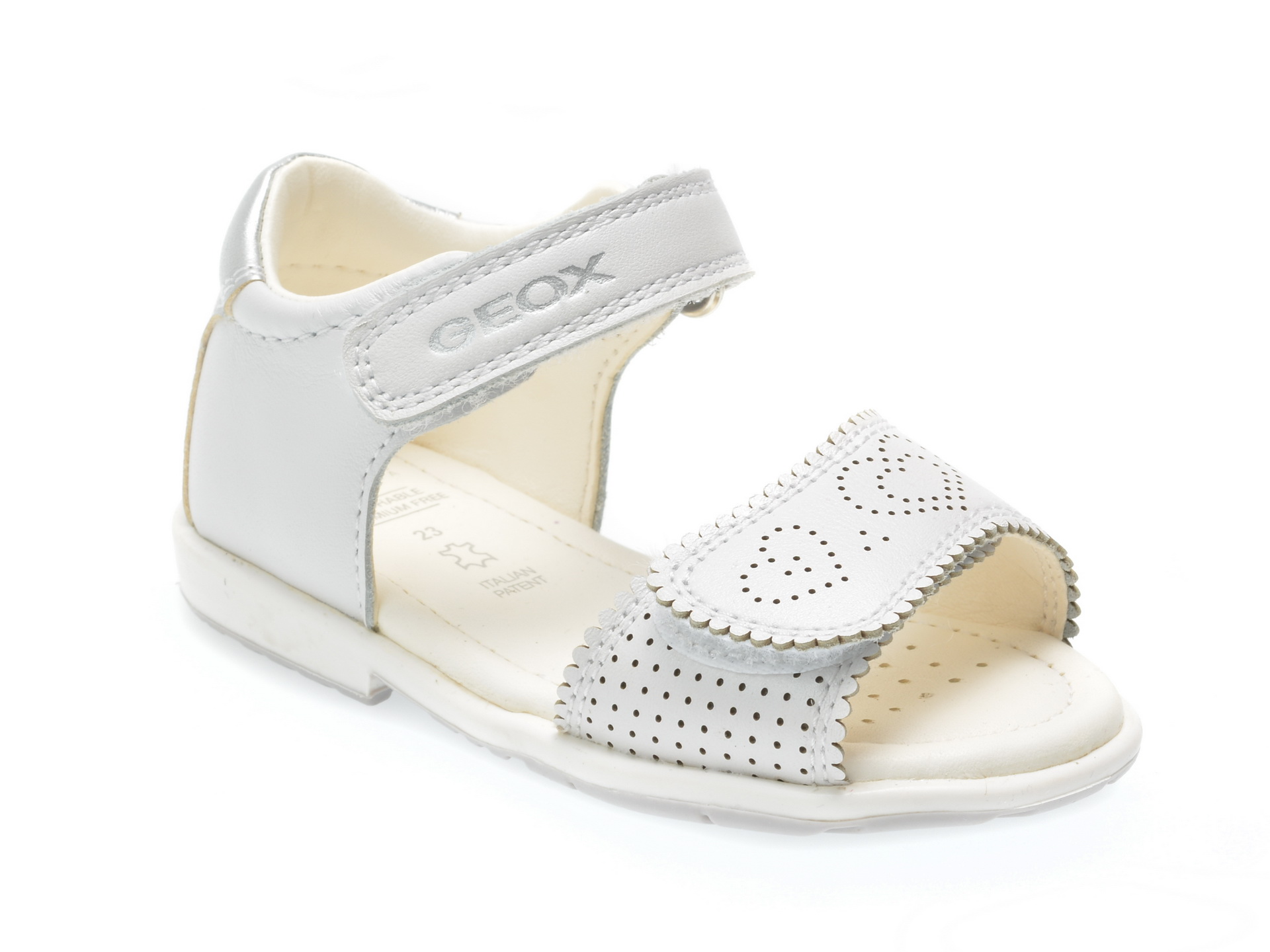 Sandale pentru copii GEOX albe, B8221A, din piele naturala