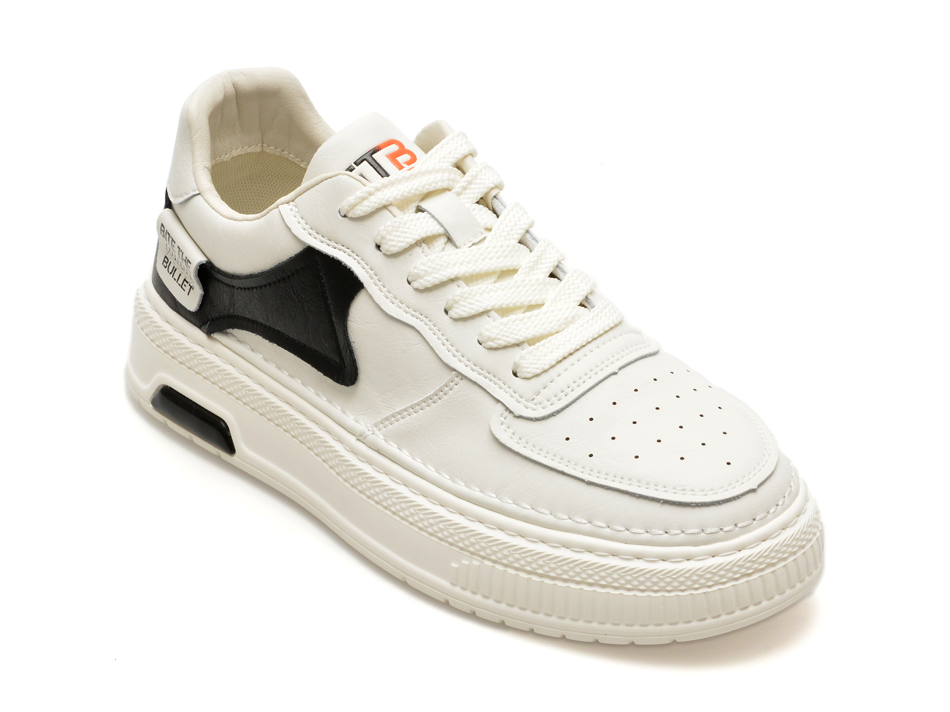 Pantofi BITE THE BULLET alb-negru, K900, din piele naturala