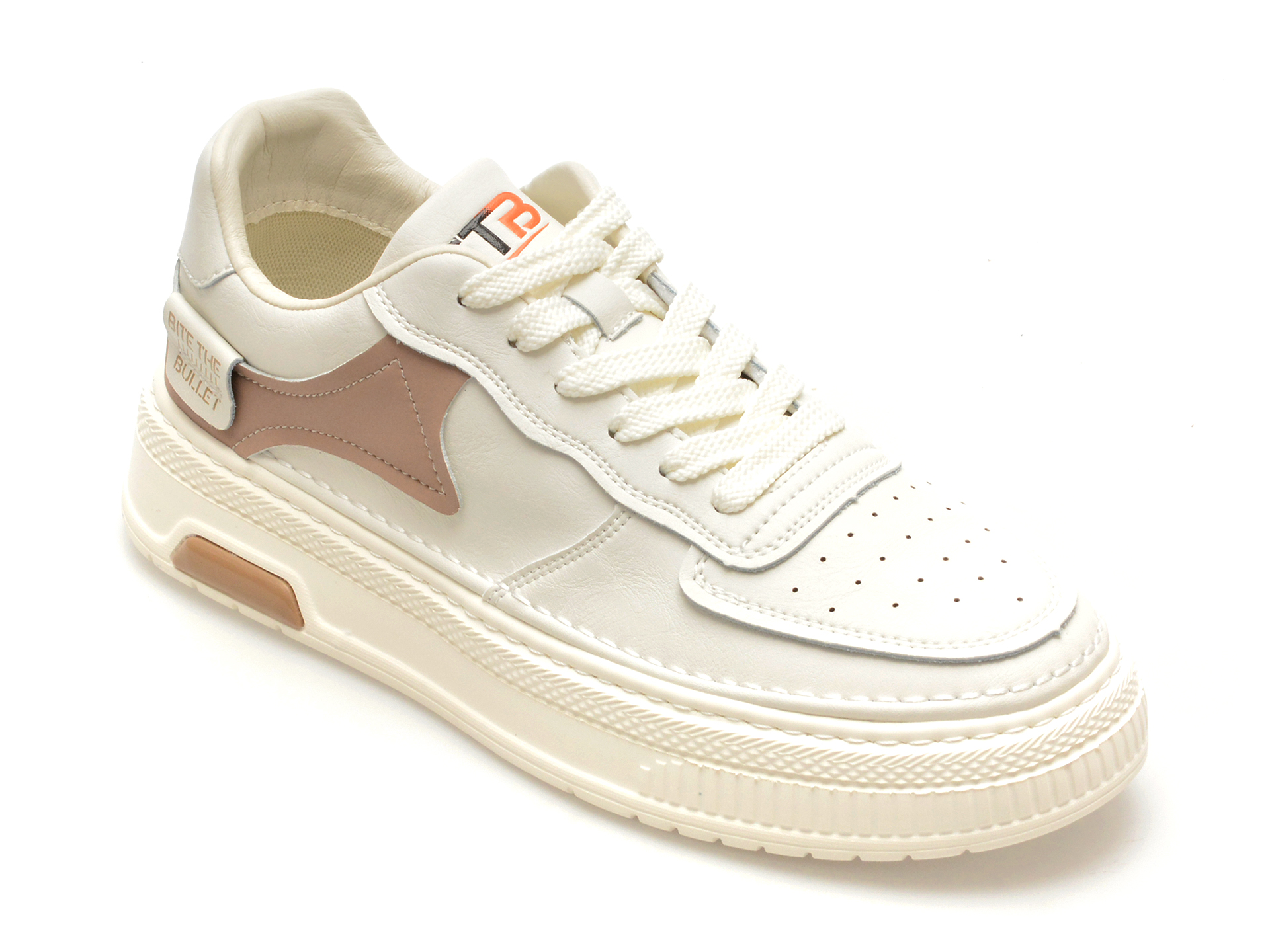 Pantofi casual BITE THE BULLET albi, K900, din piele naturala