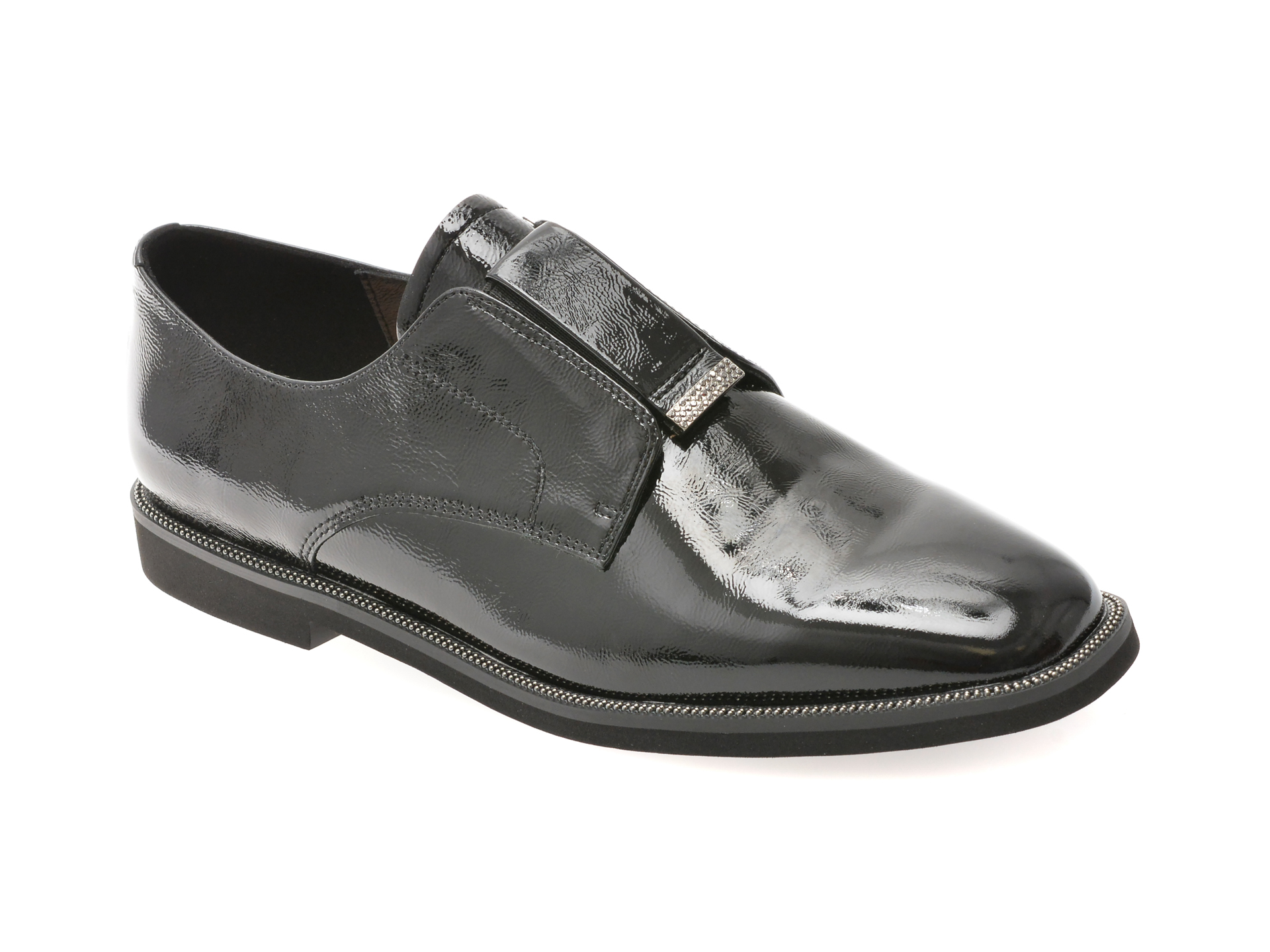 Pantofi casual EPICA negri, 1F6529, din piele naturala lacuita