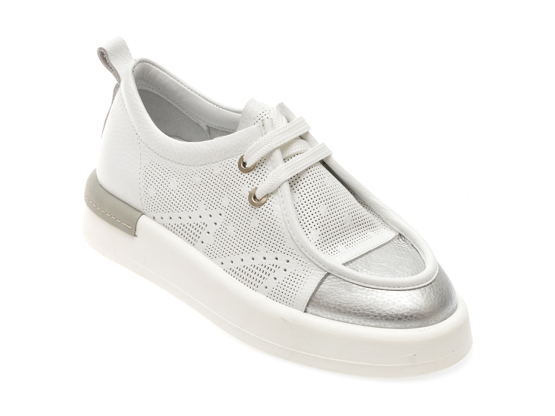 Pantofi casual IMAGE albi, 054FARB, din piele naturala