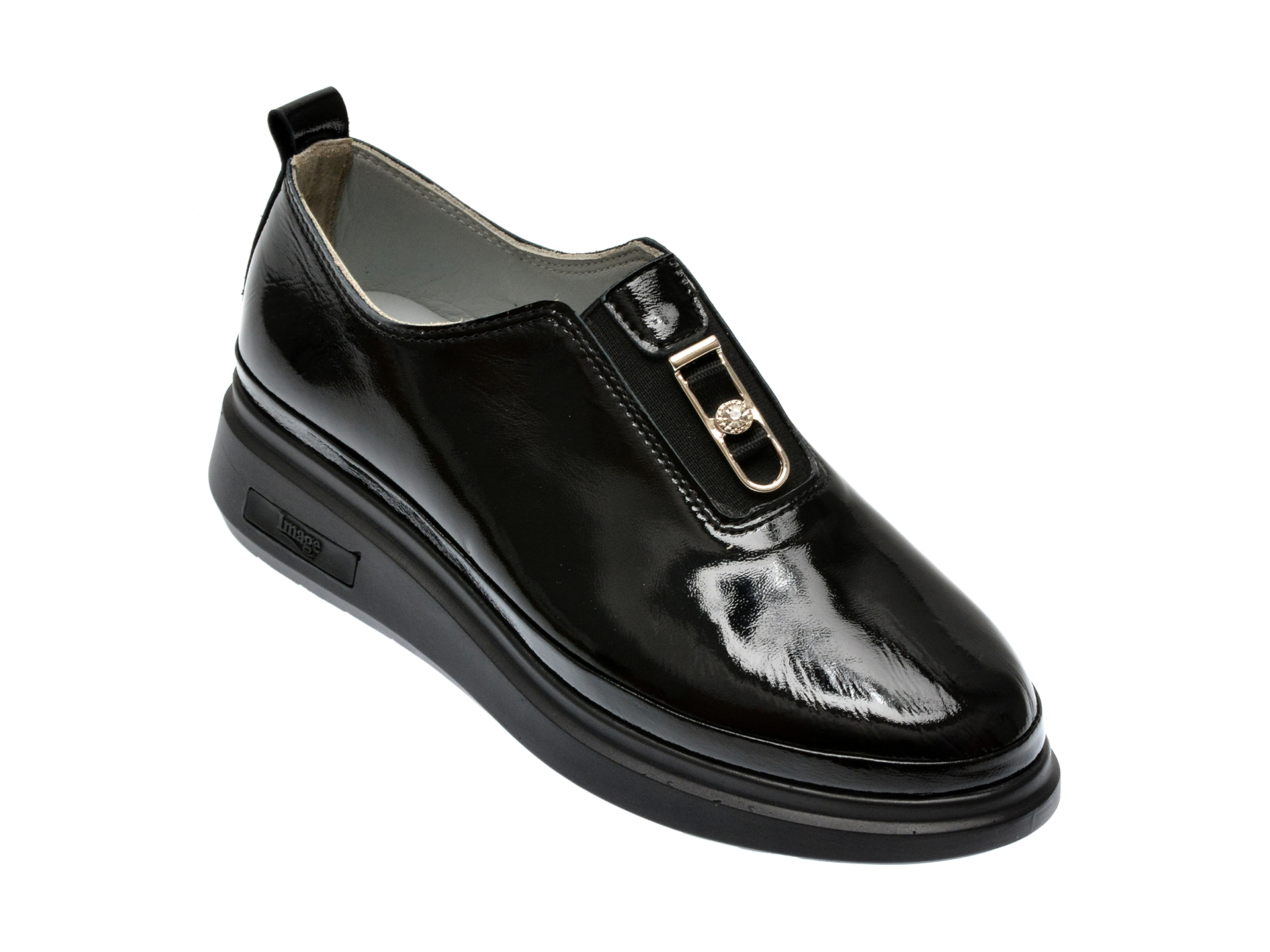 Pantofi casual IMAGE negri, 01502A, din piele naturala lacuita