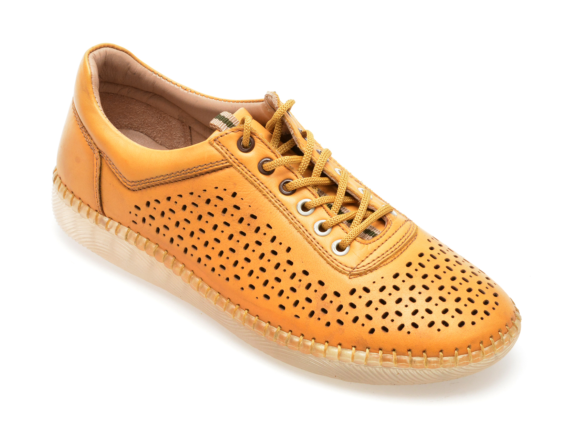 Pantofi casual OZIYS galbeni, 22109, din piele naturala