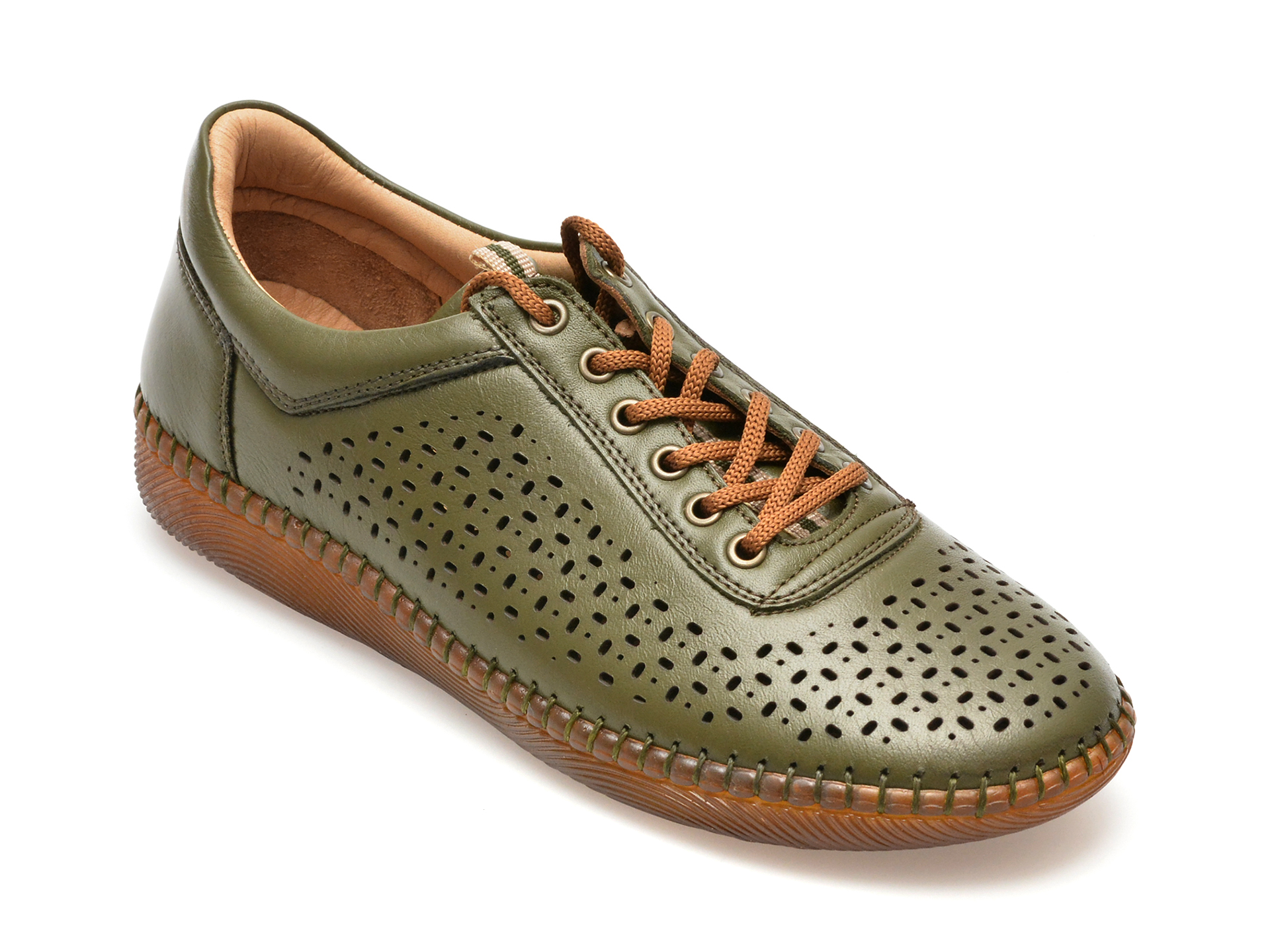 Pantofi casual OZIYS kaki, 22109, din piele naturala