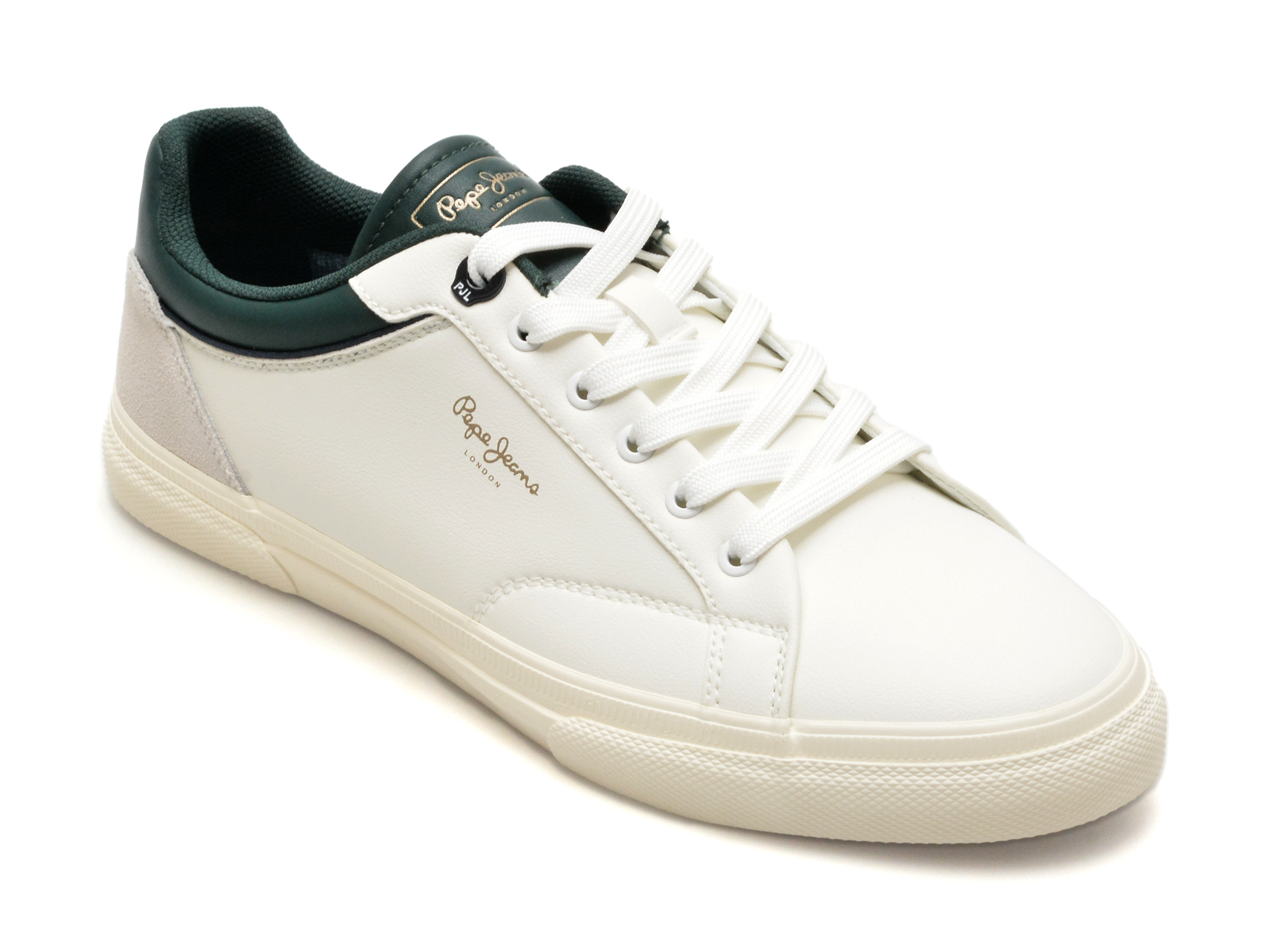 Pantofi casual PEPE JEANS albi, KENTON JOURNEY, din piele ecologica
