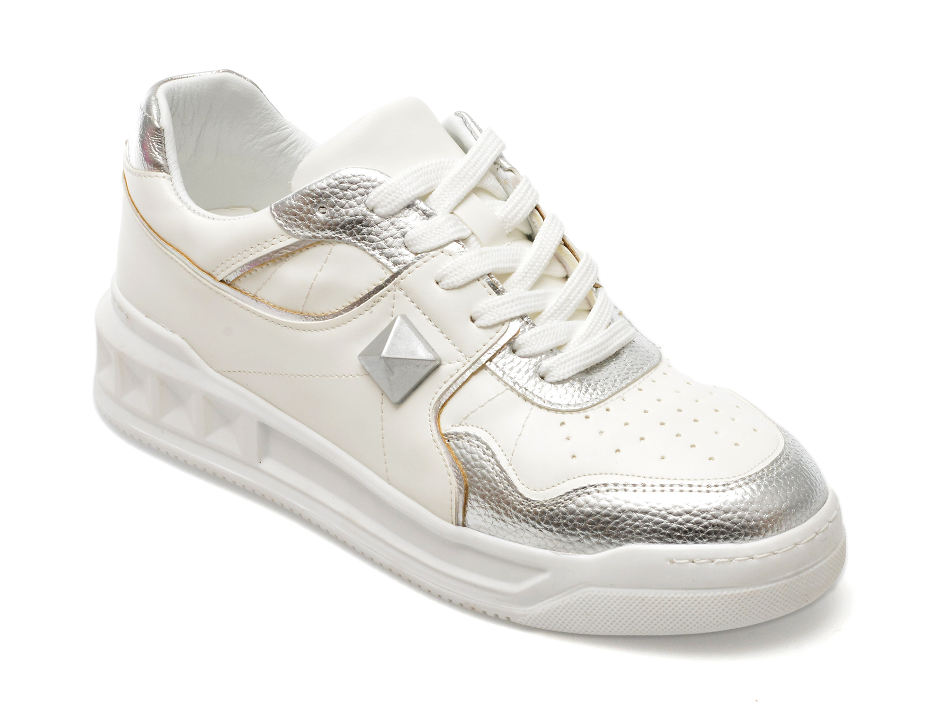 Pantofi casual PESETTO argintii, 2945027, din piele ecologica