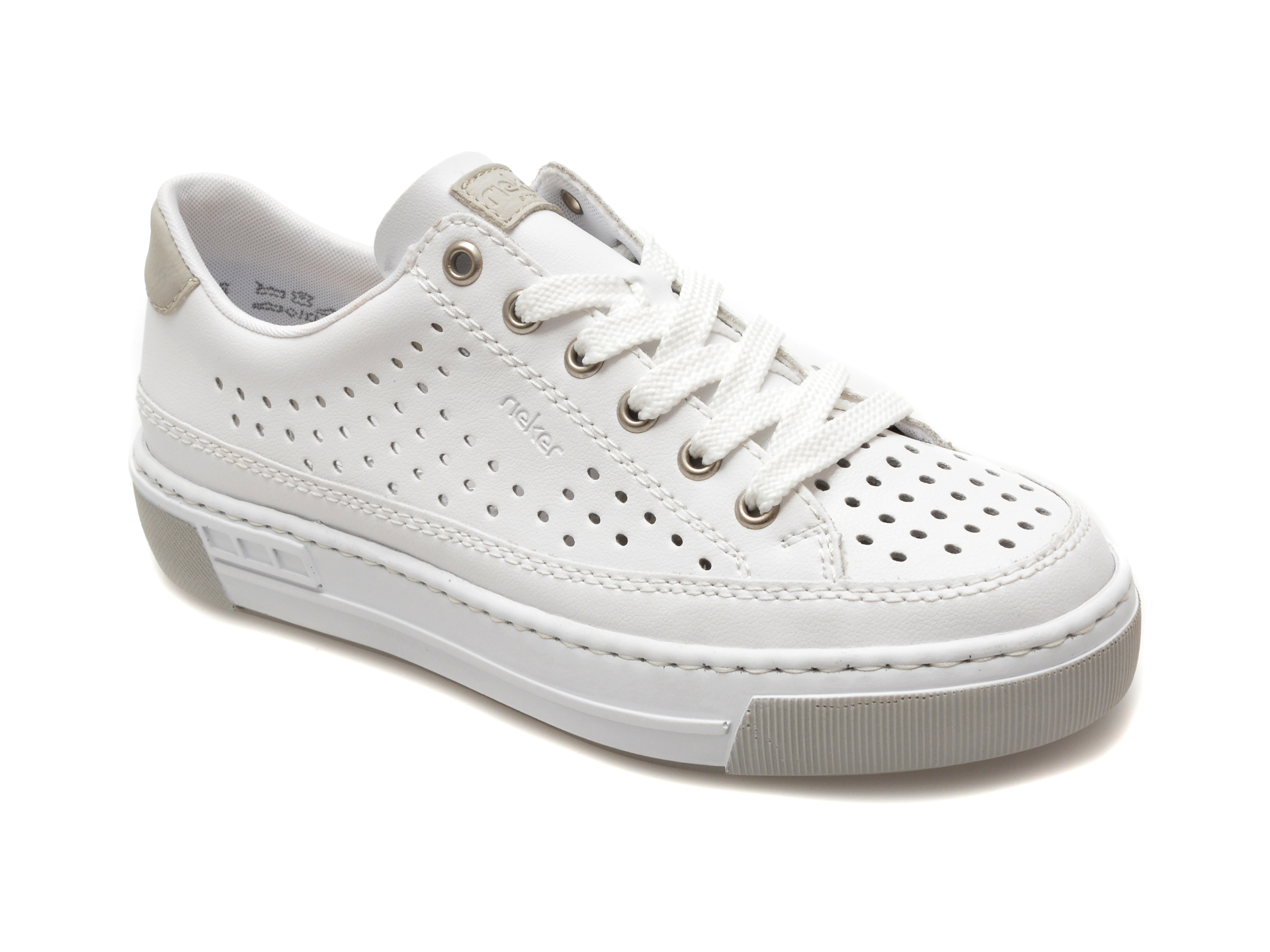 Pantofi casual RIEKER albi, L8849, din piele ecologica