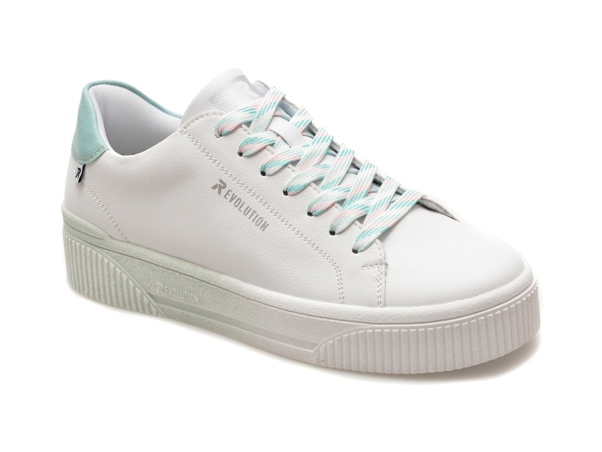 Pantofi casual RIEKER albi, W0704, din piele ecologica