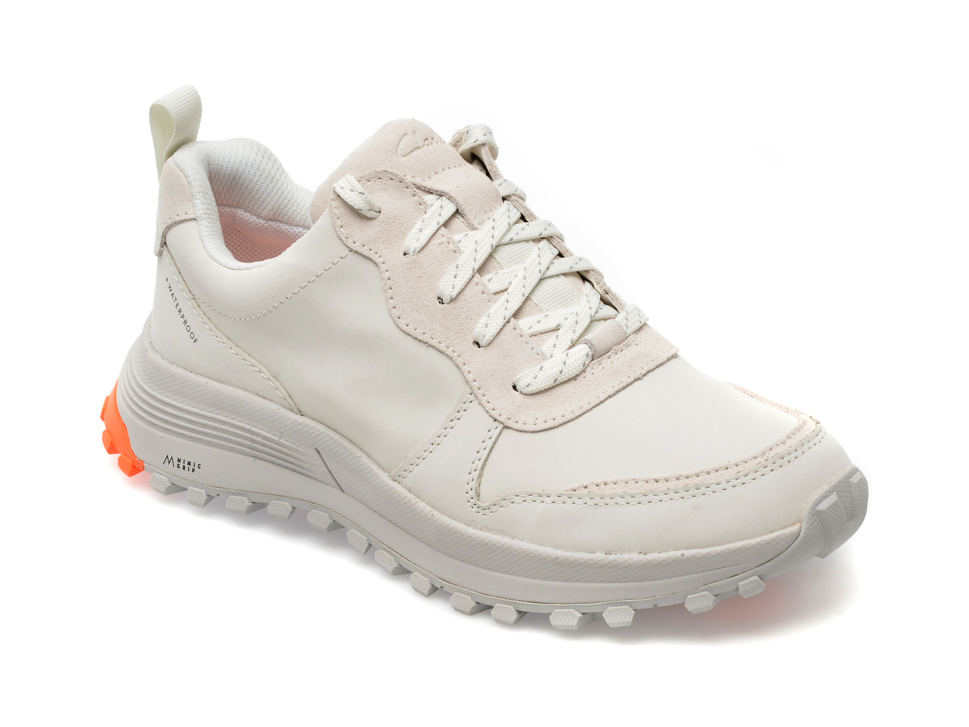 Pantofi CLARKS albi, ATLTREKFREEWP 13-2, din nabuc /femei/pantofi imagine super redus 2022