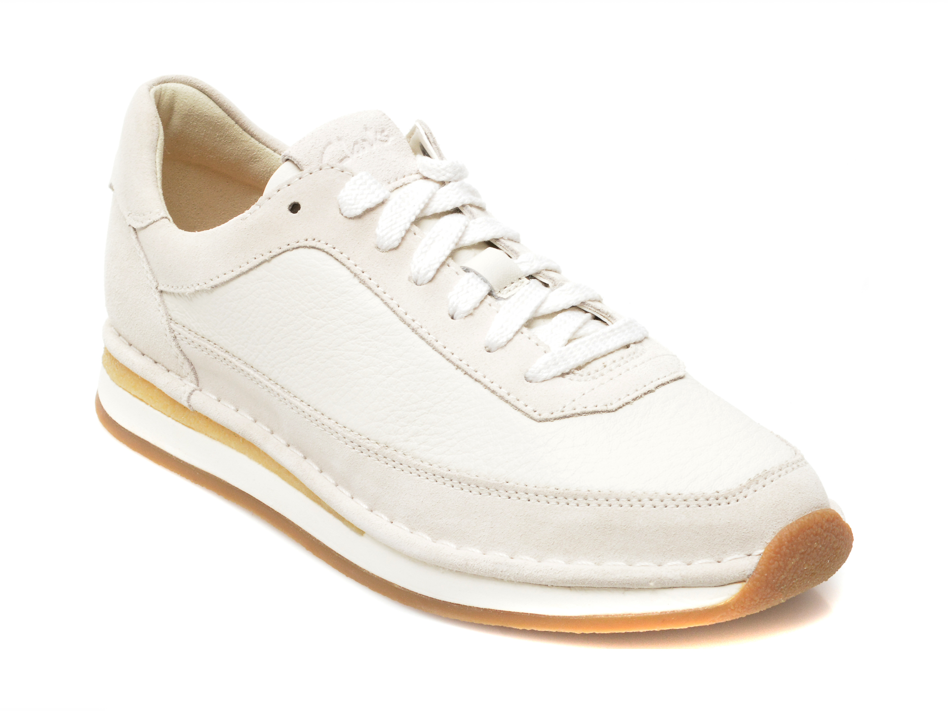 Pantofi CLARKS albi, CRAFT RUN LACE, din piele intoarsa imagine reduceri black friday 2021 /femei/pantofi