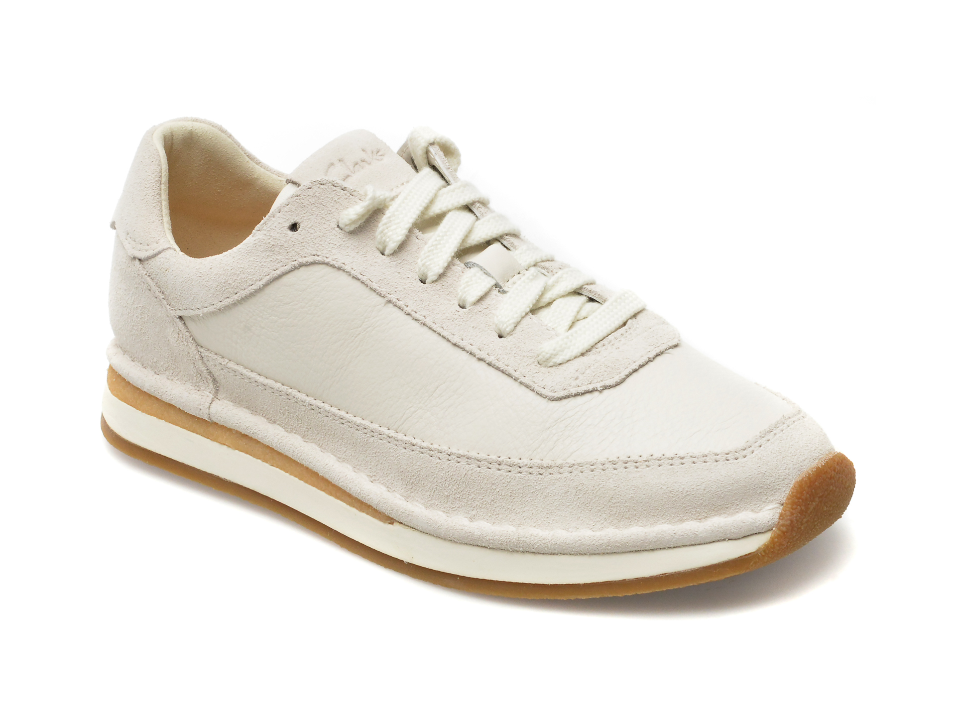 Pantofi CLARKS albi, CRAFTRUN LACE 13-I, din piele intoarsa /femei/pantofi imagine super redus 2022
