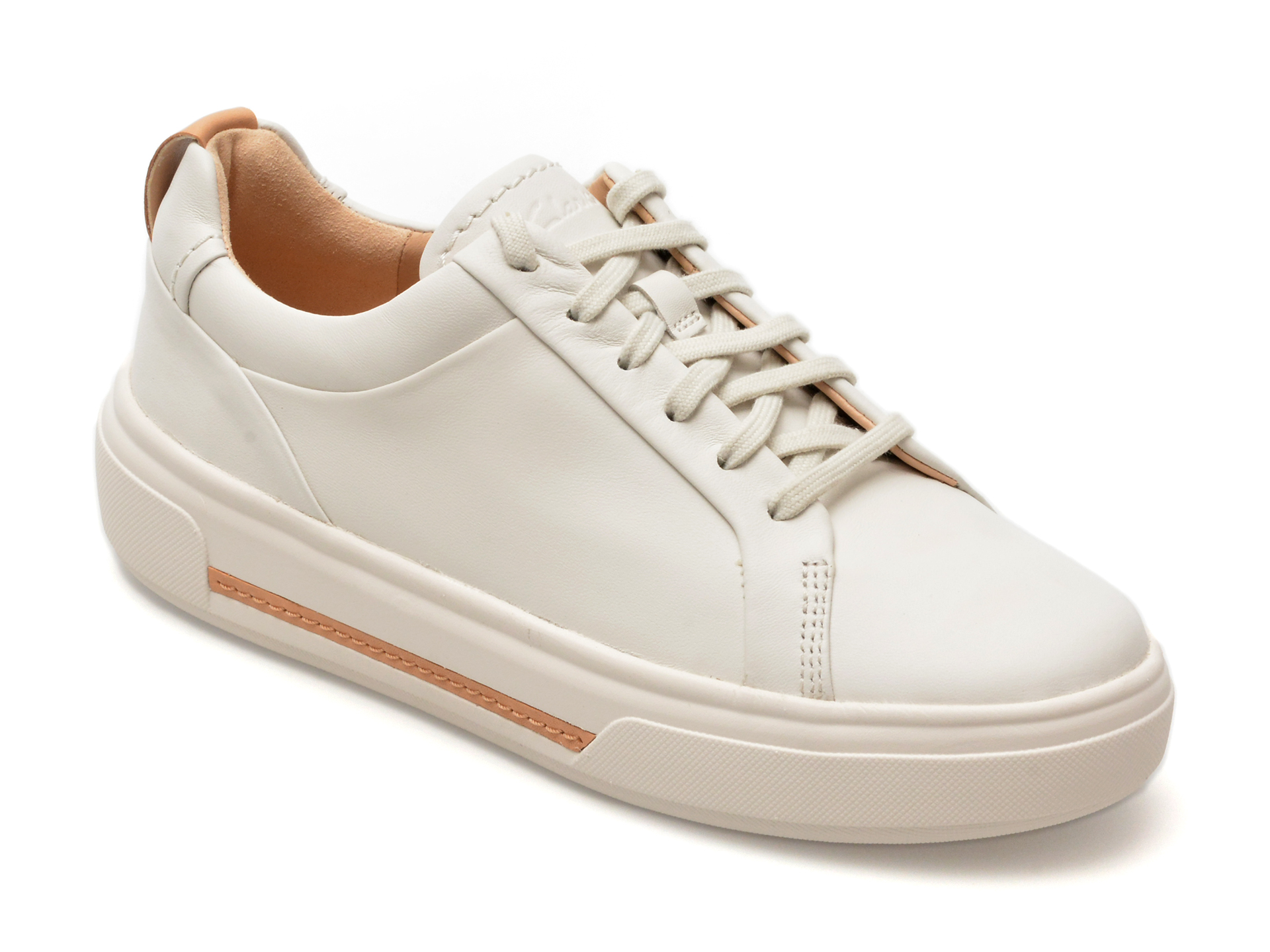 Pantofi CLARKS albi, HOLLWAL, din piele naturala