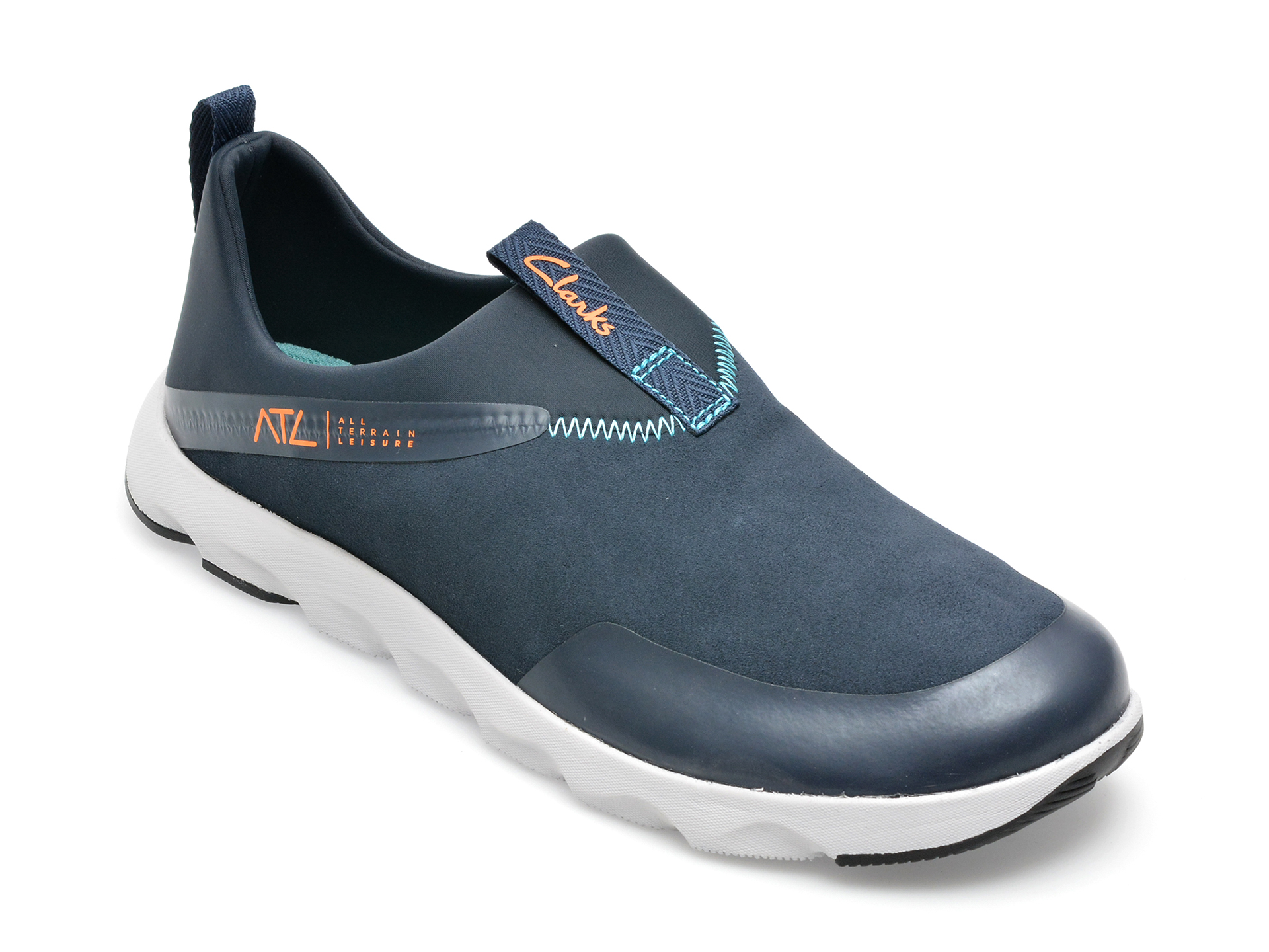 Pantofi CLARKS bleumarin, ATL COAST MOC-I, din piele intoarsa /barbati/pantofi imagine noua