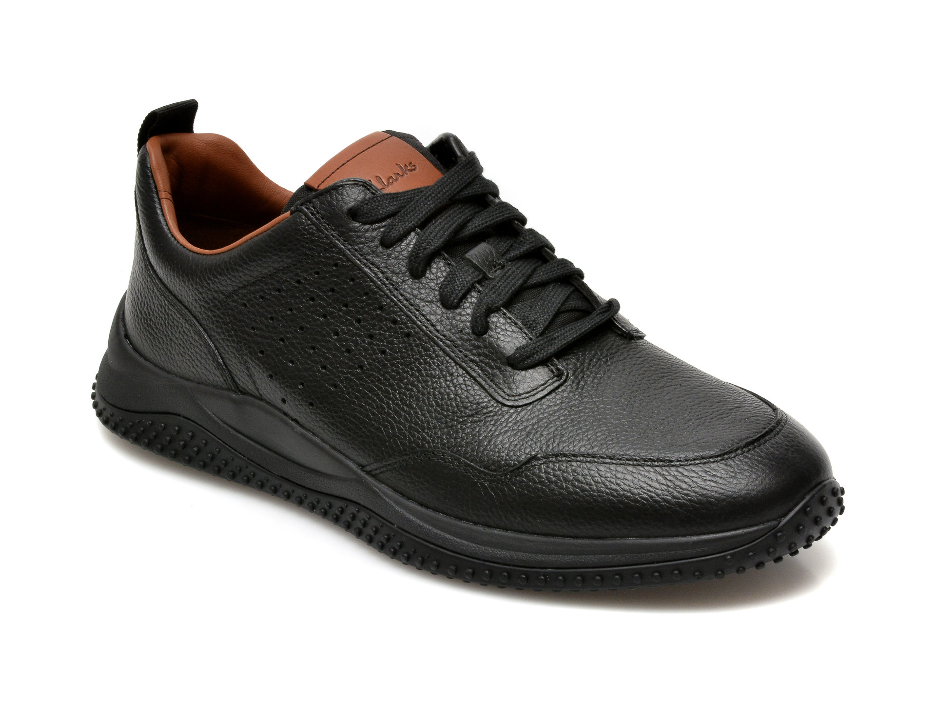 Pantofi CLARKS negri, Puxton Lace, din piele naturala imagine Black Friday 2021