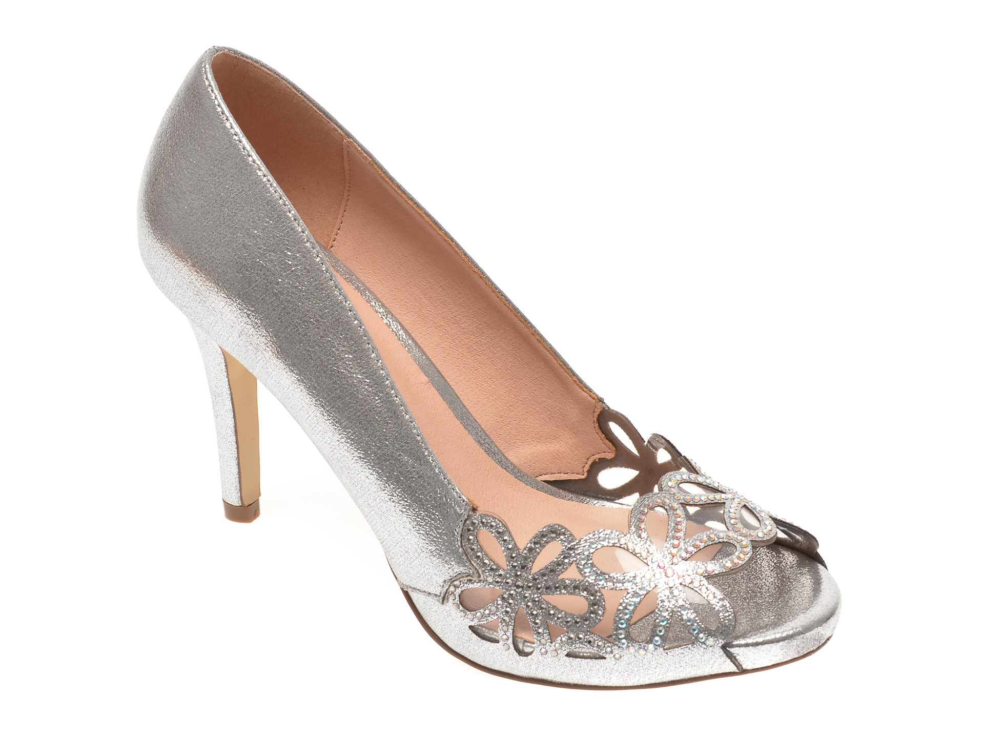 Pantofi EPICA argintii, 21777, din piele ecologica
