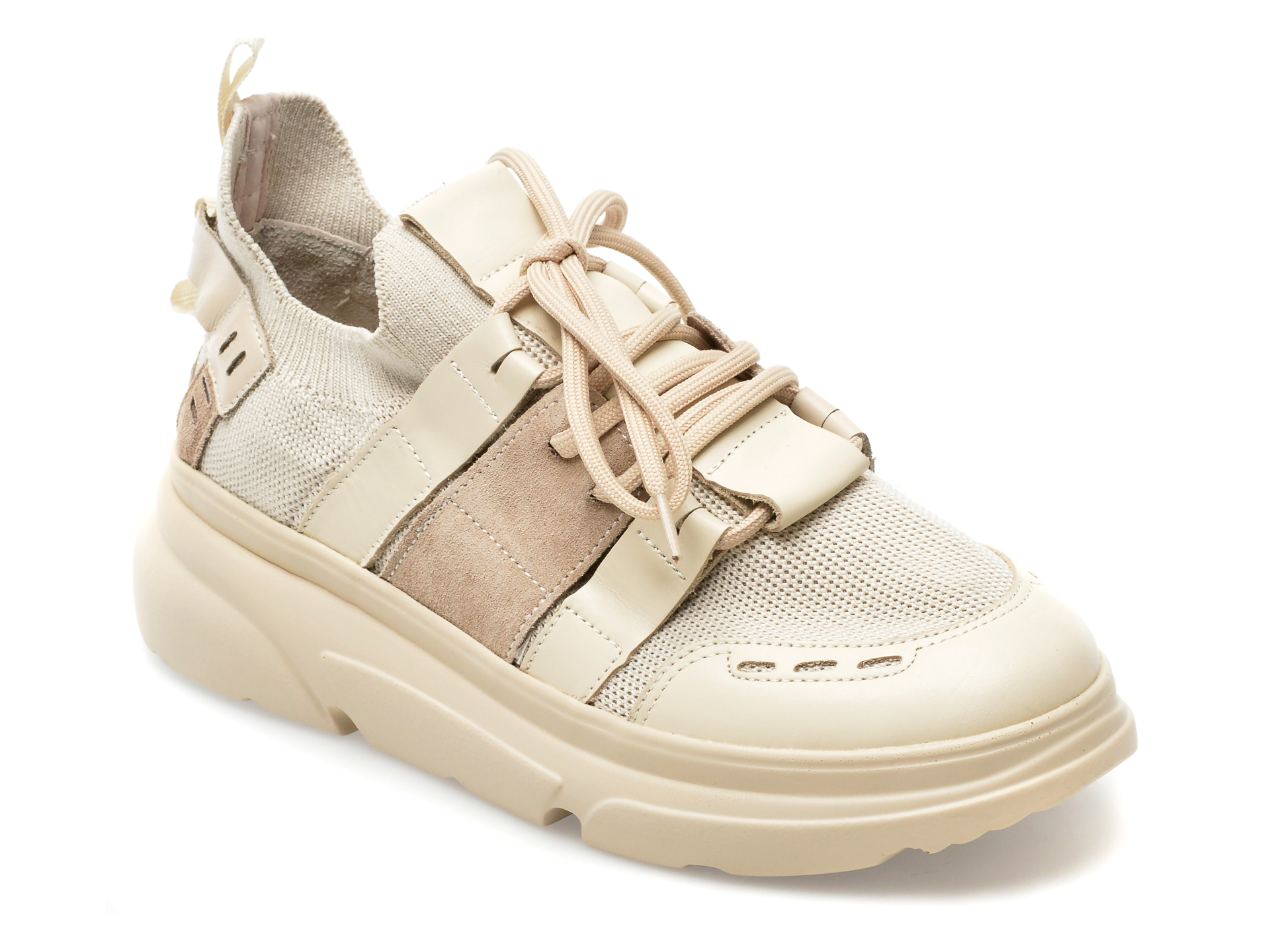 Pantofi EPICA bej, 371PT03, din piele naturala si material textil /femei/pantofi imagine noua