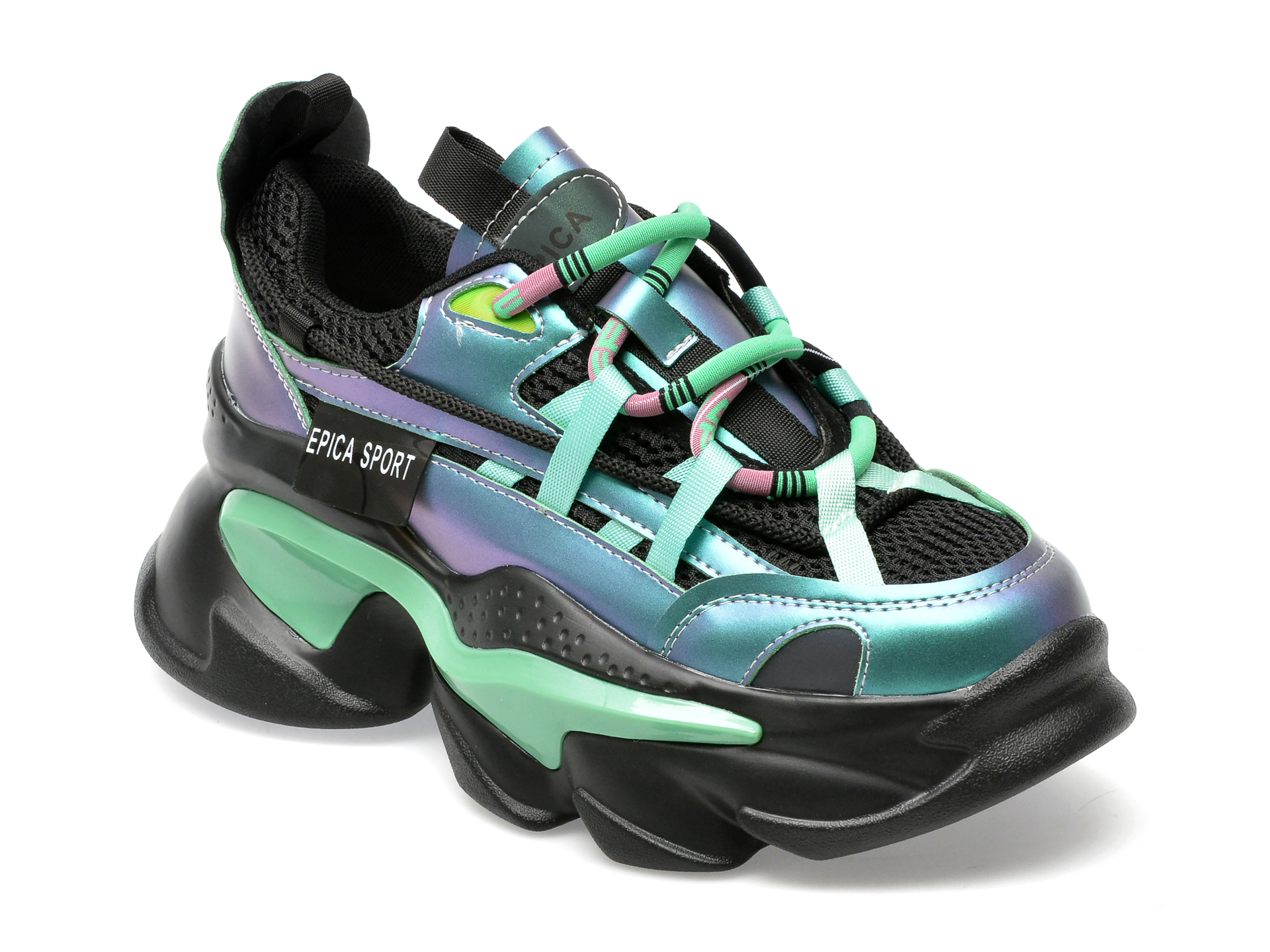 Pantofi EPICA verzi, 610, din piele ecologica si material textil /femei/pantofi