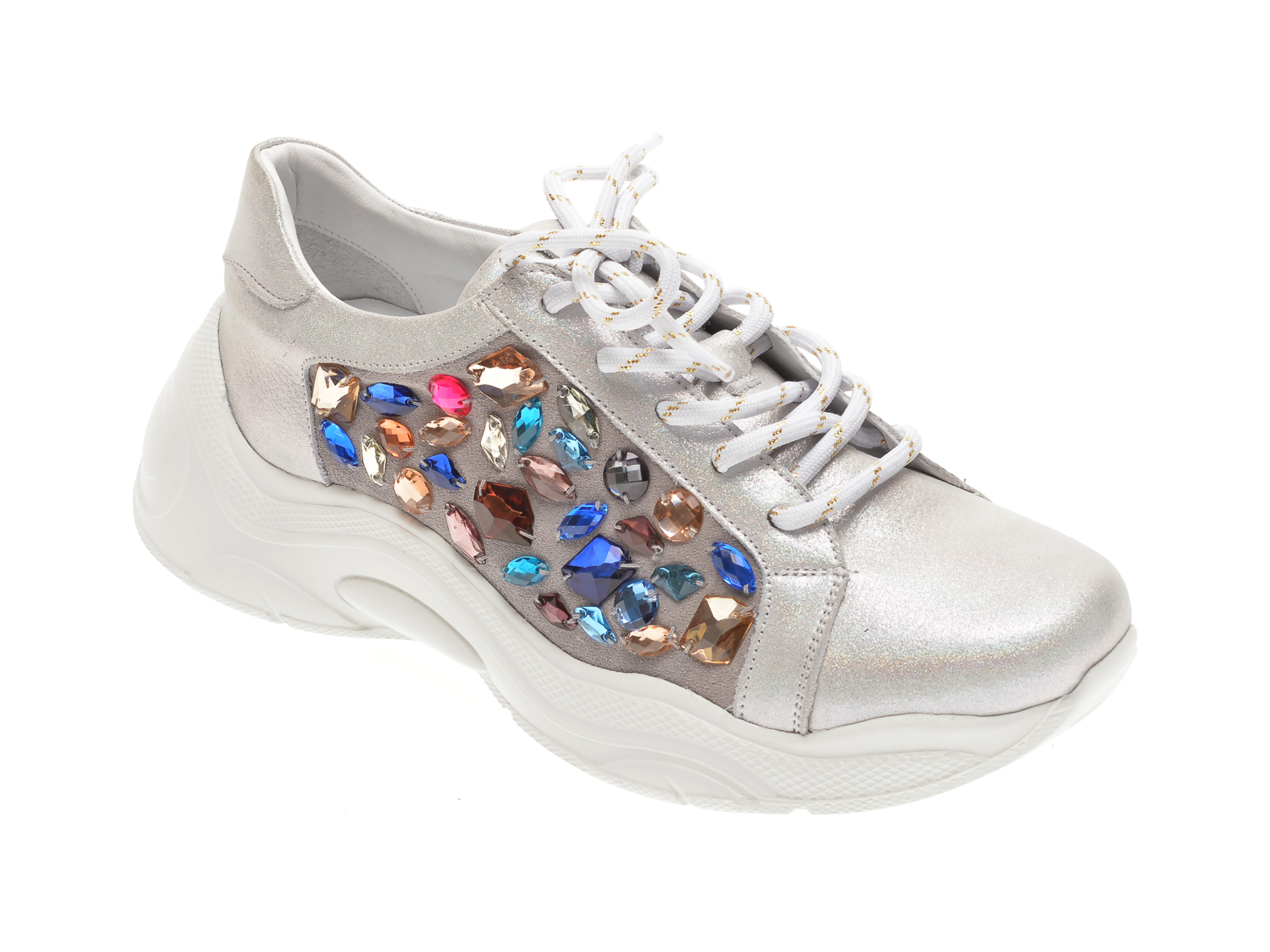 Pantofi FLAVIA PASSINI argintii, 135P51, din piele naturala