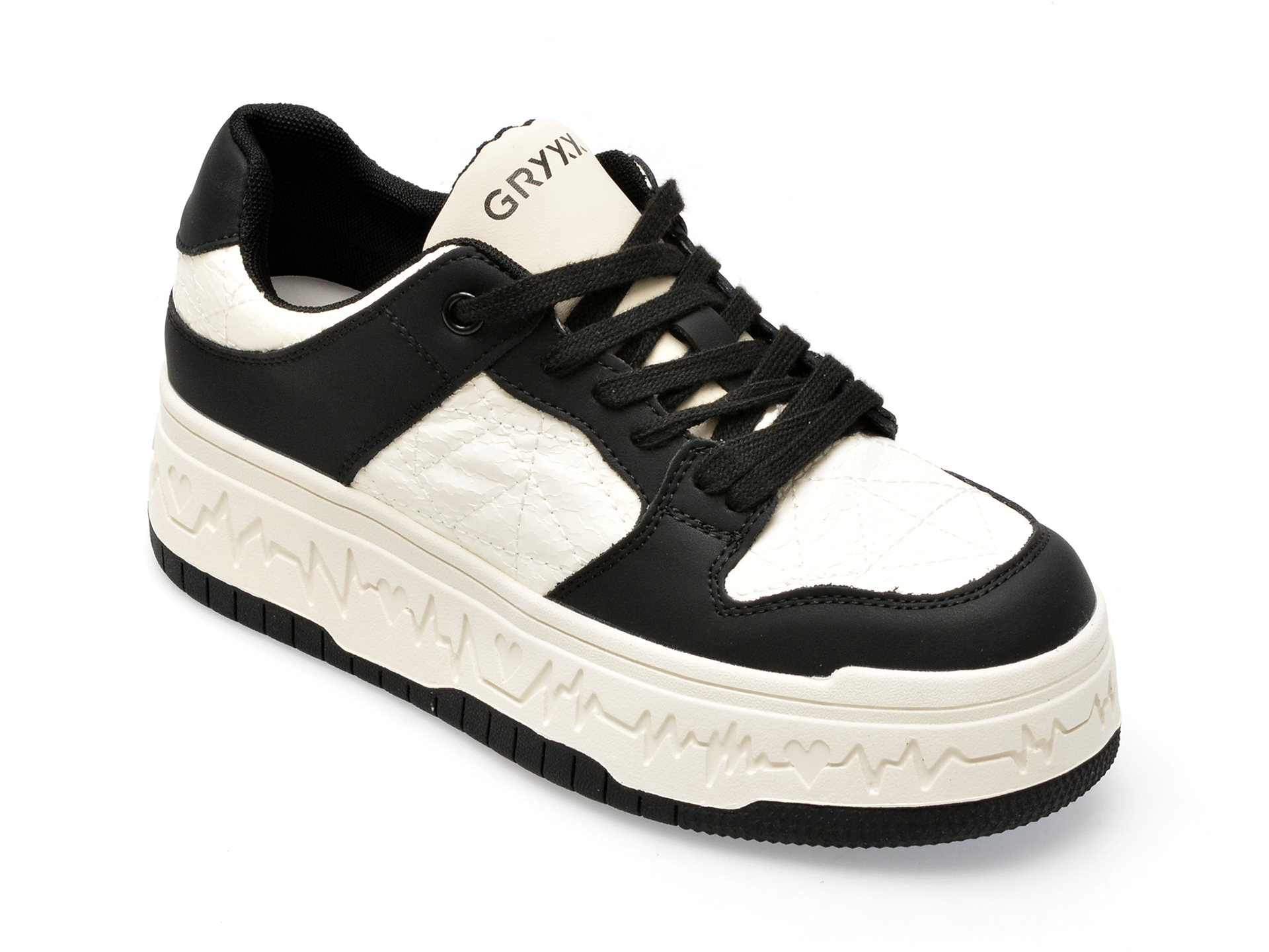 Pantofi GRYXX alb-negru, 8633, din piele naturala