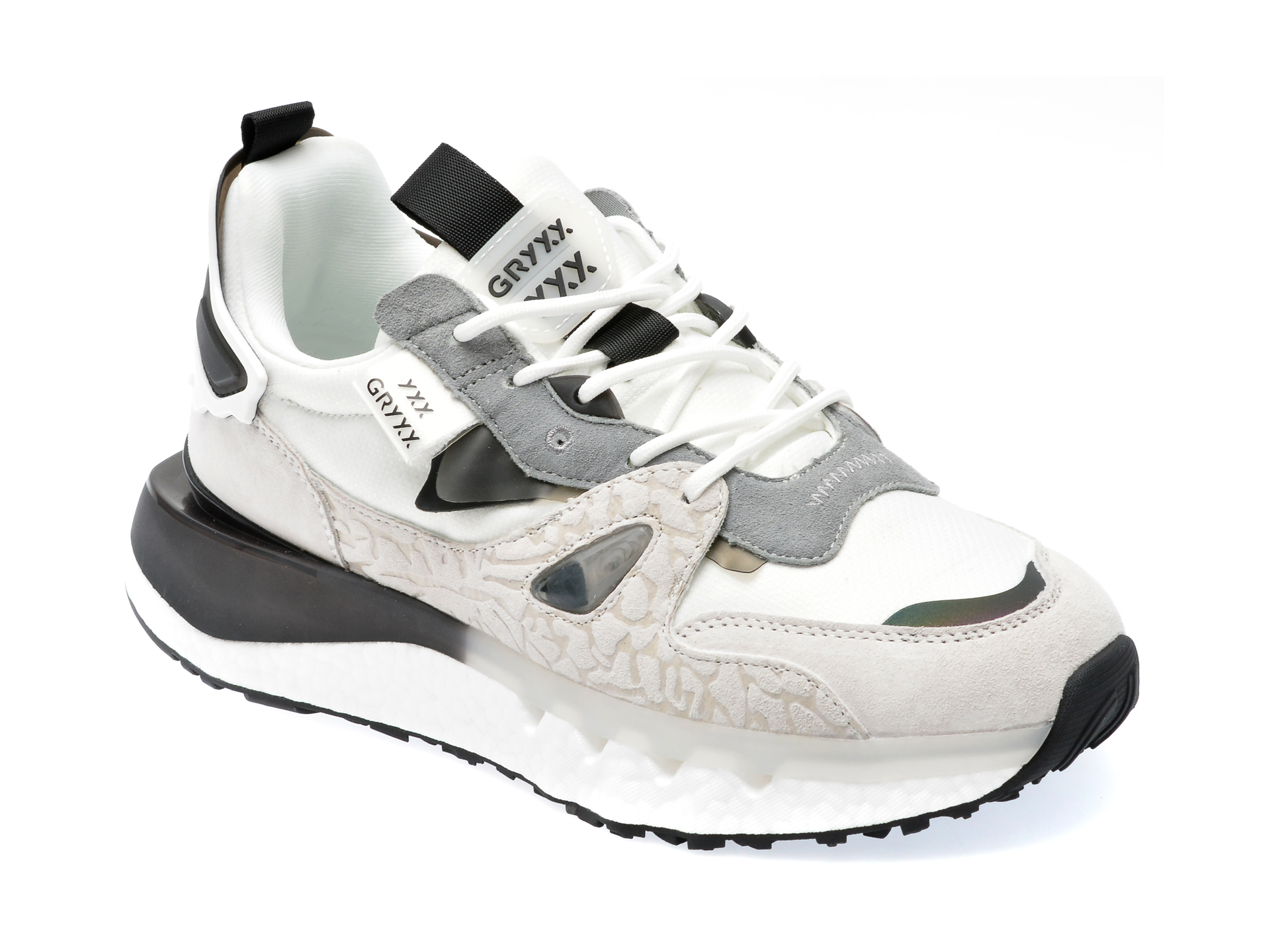 Pantofi GRYXX albi, 91013, din material textil si piele intoarsa /barbati/pantofi imagine super redus 2022