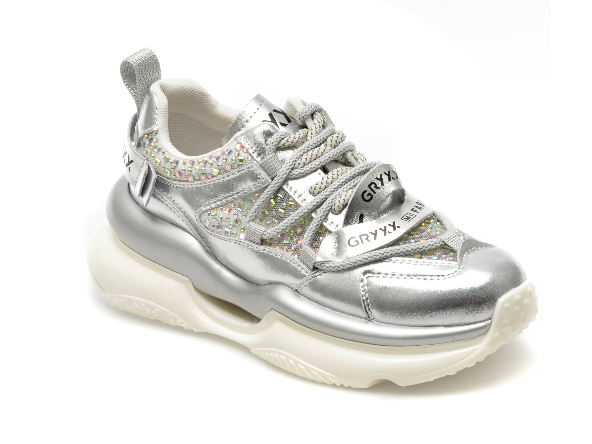 Pantofi GRYXX argintii, 530, din piele ecologica si material textil /femei/pantofi