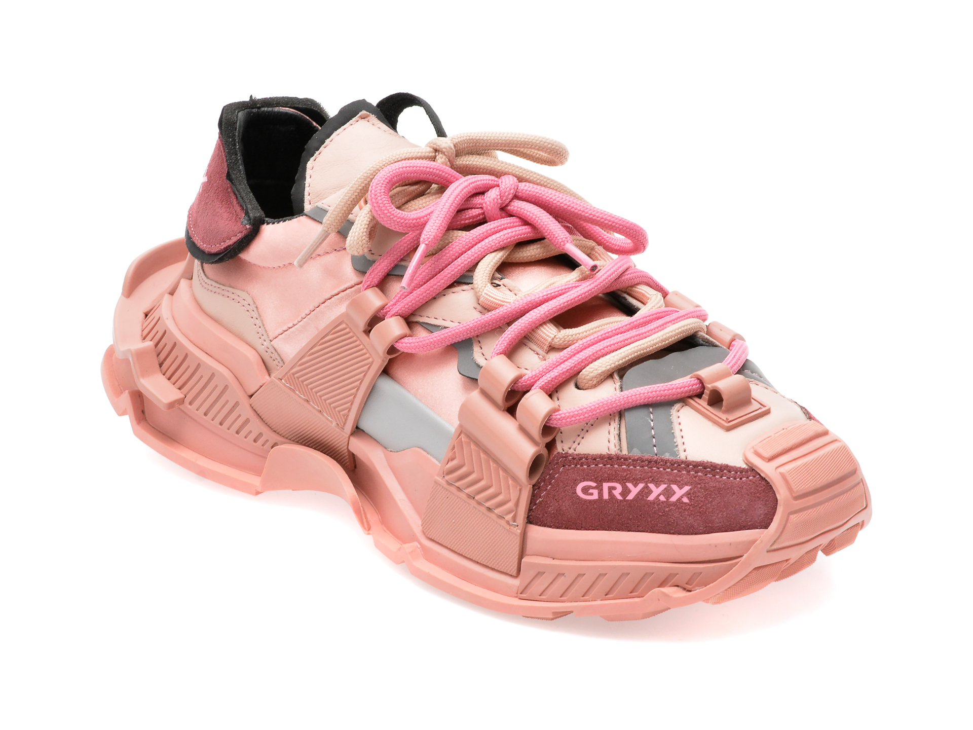 Pantofi GRYXX roz, AD61, din material textil si piele ecologica