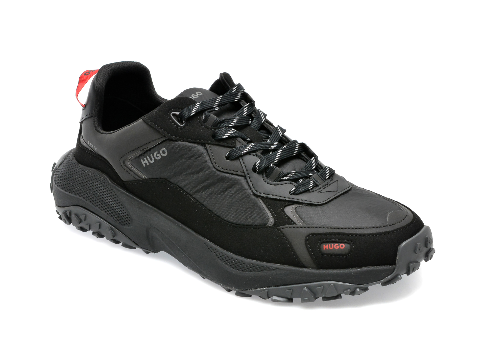 Pantofi HUGO negri, 3048, din material textil si piele ecologica /barbati/pantofi