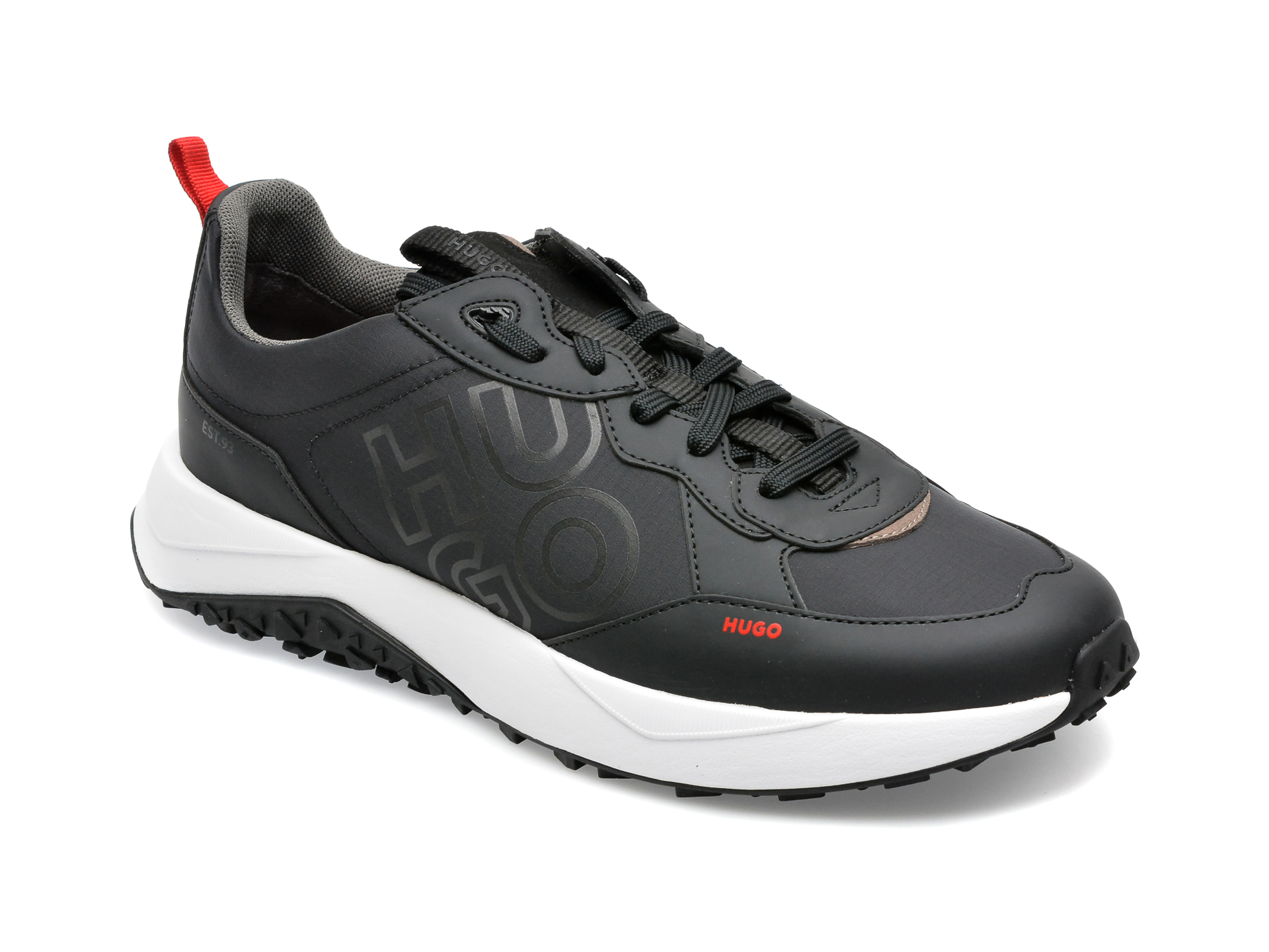 Pantofi HUGO negri, 3162, din material textil si piele ecologica /barbati/pantofi