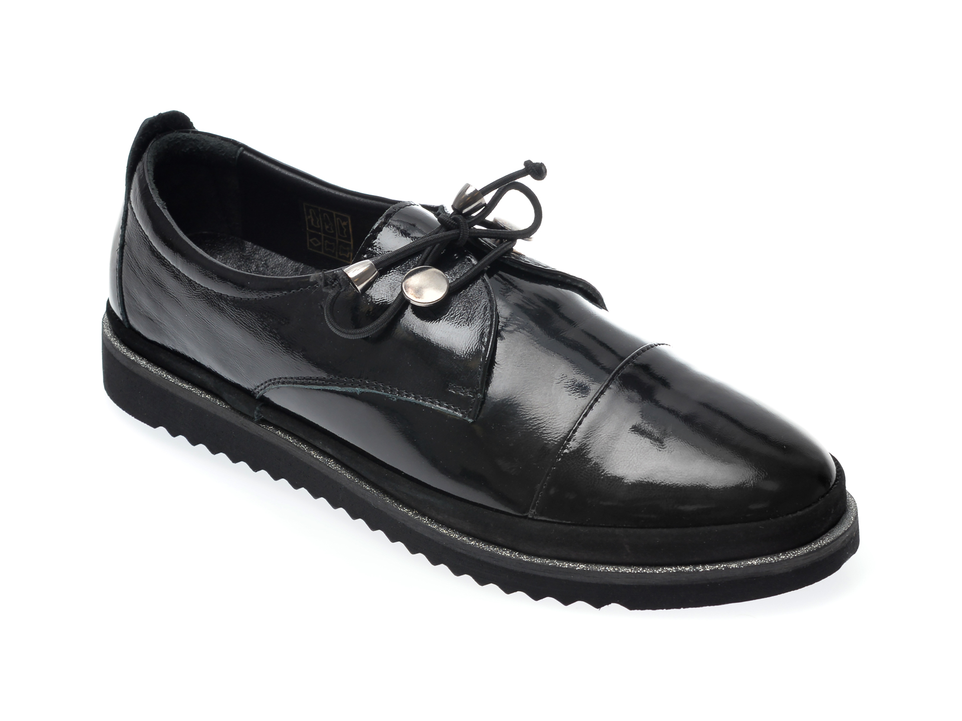 Pantofi ILOZ negri, 8009B, din piele naturala lacuita