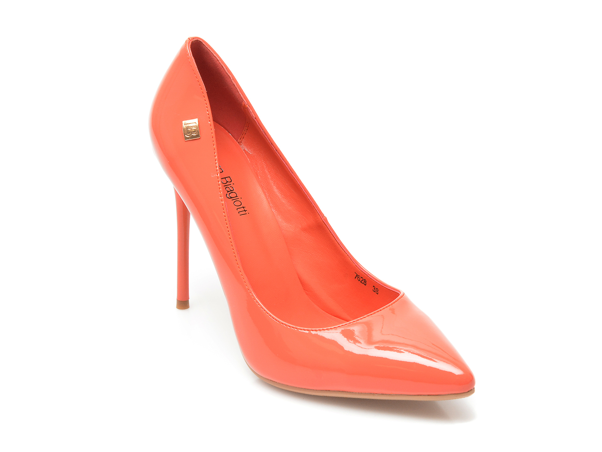 Pantofi LAURA BIAGIOTTI portocalii, 7628, din piele ecologica lacuita /femei/pantofi