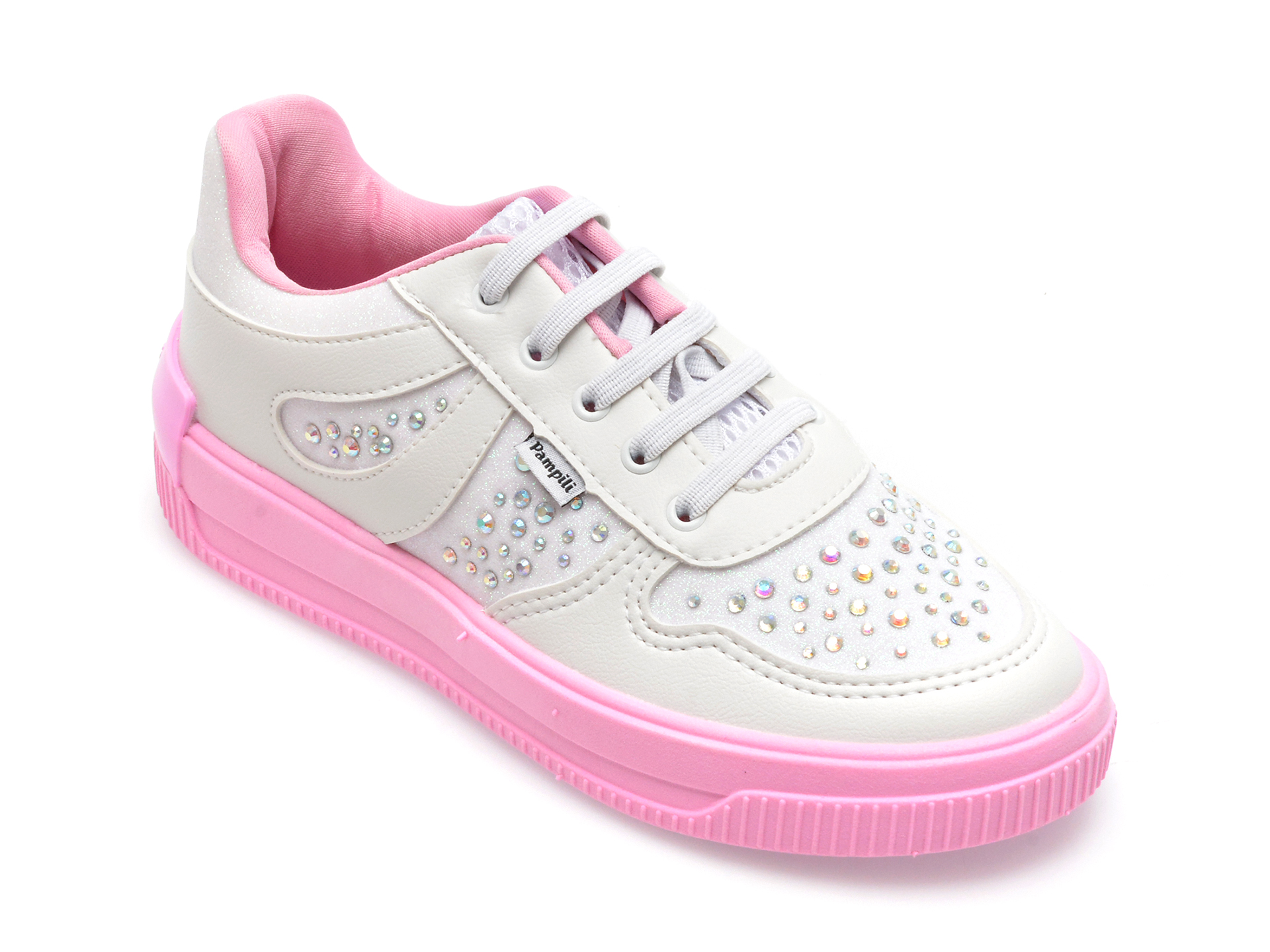 Pantofi PAMPILI albi, 667063, din piele ecologica /copii/incaltaminte