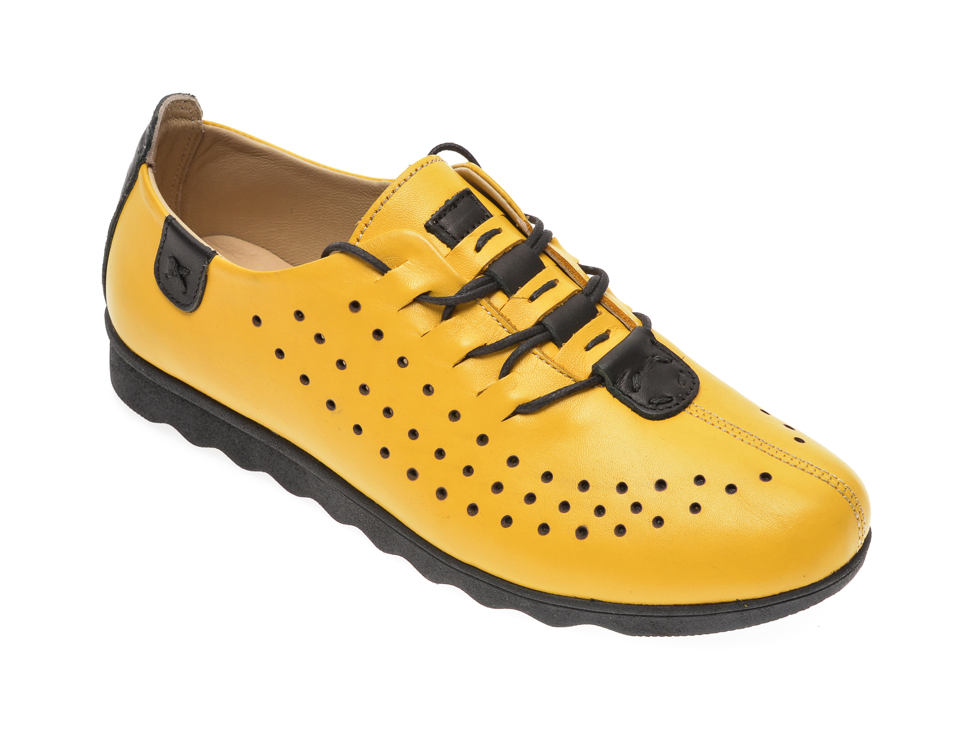 Pantofi PASS COLLECTION galbeni, K92101, din piele naturala